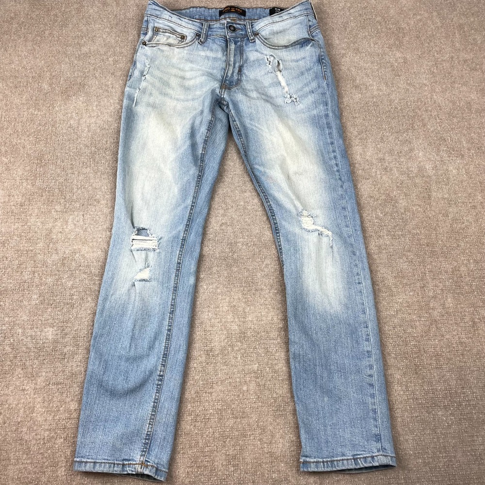 Ring Of Fire Slim Jeans Mens 31x30 Blue Denim Cotton Stretch Distressed Low Rise